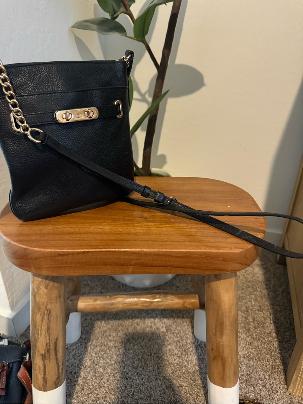 Coach Black Leather Crossbody with Gold Hardware
